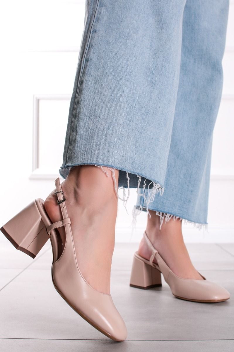 Béžové slingback lodičky na hrubém podpatku 1-29621