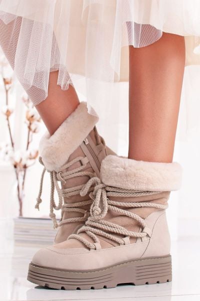 Béžové kožené snehule 9-26603