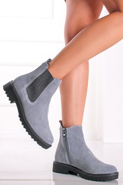 Světle modré kožené kotníkové kozačky 9-25419